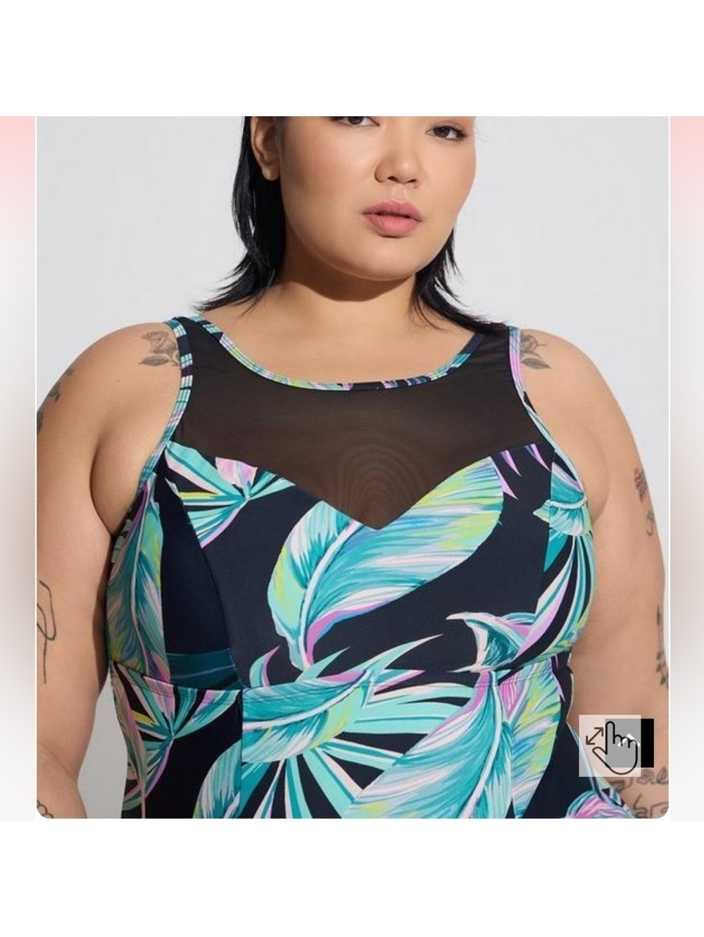 Torrid Wireless Mesh High Neck One Piece Swimsuit Pretty Summer Leaves Black NEW - Picture 4 of 7